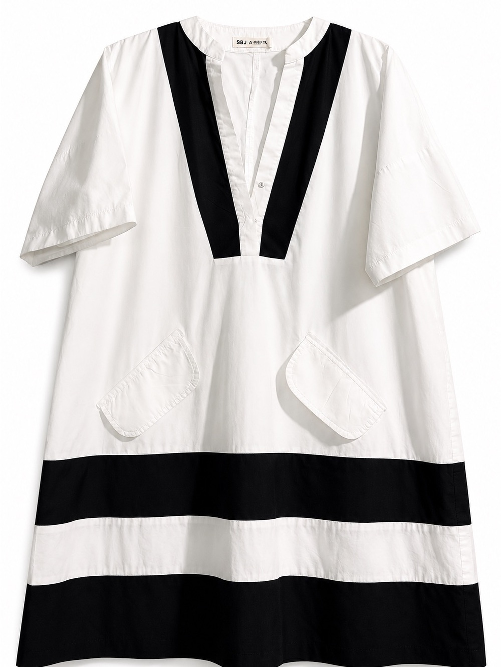 SBJ Austin ALine White Tunic with Black Contrast Trim one size